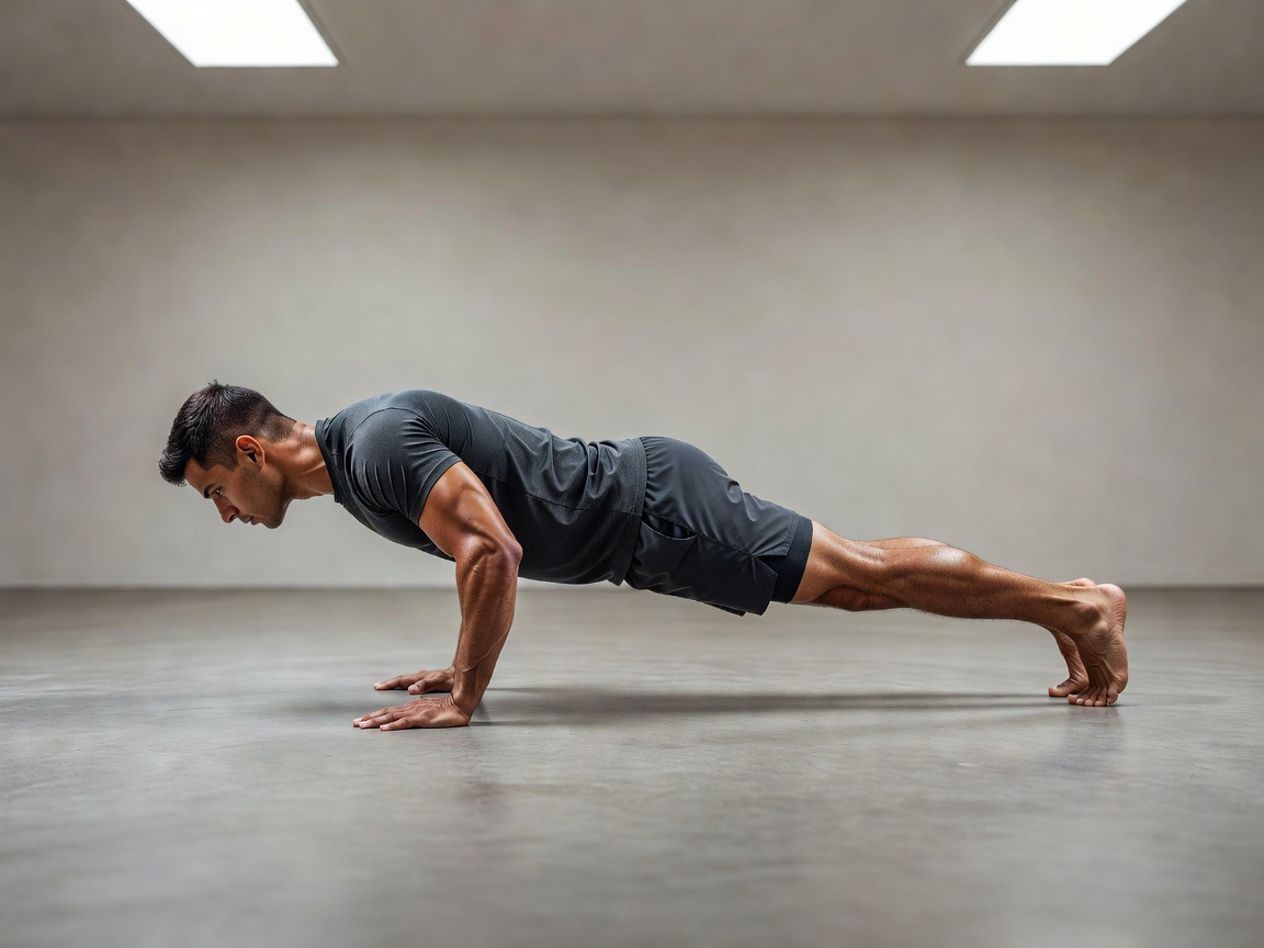 Person performing a perfect form push-up on a flat surface
